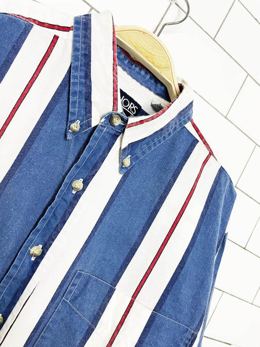 vintage honors blue chunky stripe full button shirt - good market thrift store