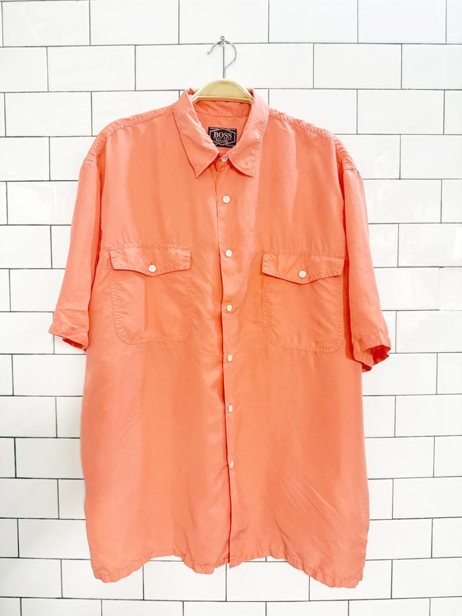 vintage hugo boss 100% silk two pocket full button shirt - good market thrift store