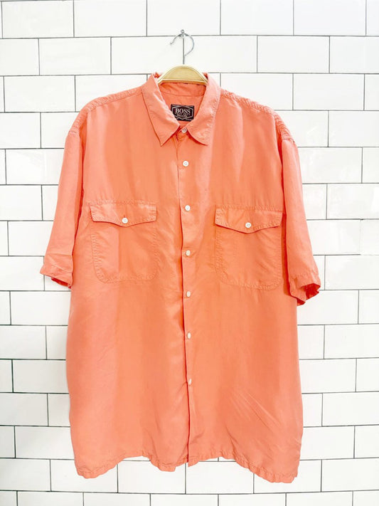 vintage hugo boss 100% silk two pocket full button shirt - good market thrift store
