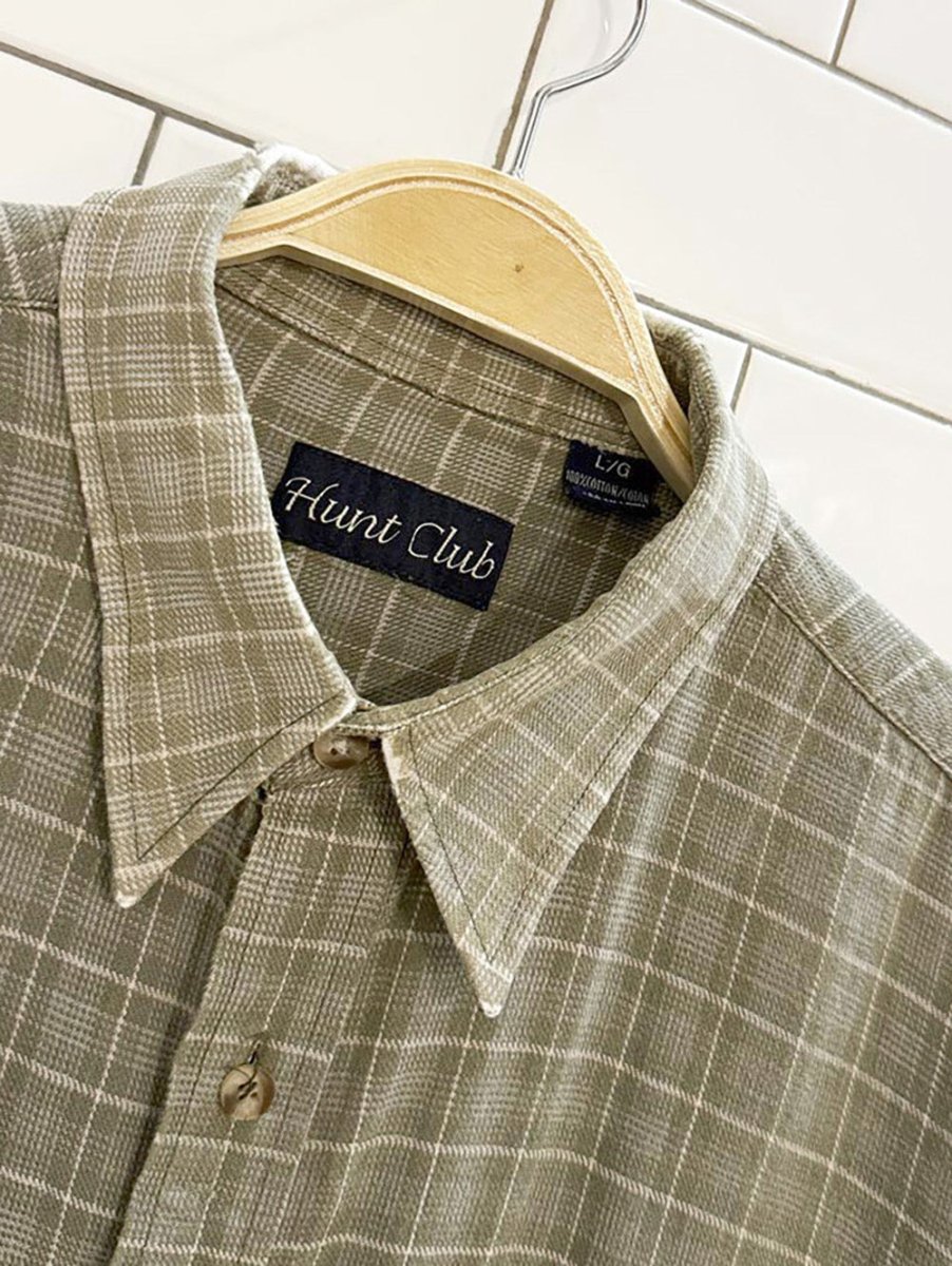 vintage hunt club woven check full button shirt - good market thrift store