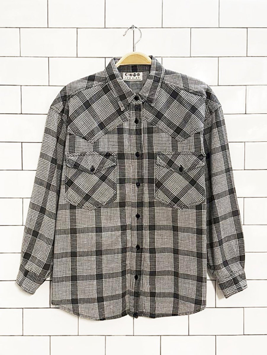 vintage ice fire western plaid full button shirt - good market thrift store