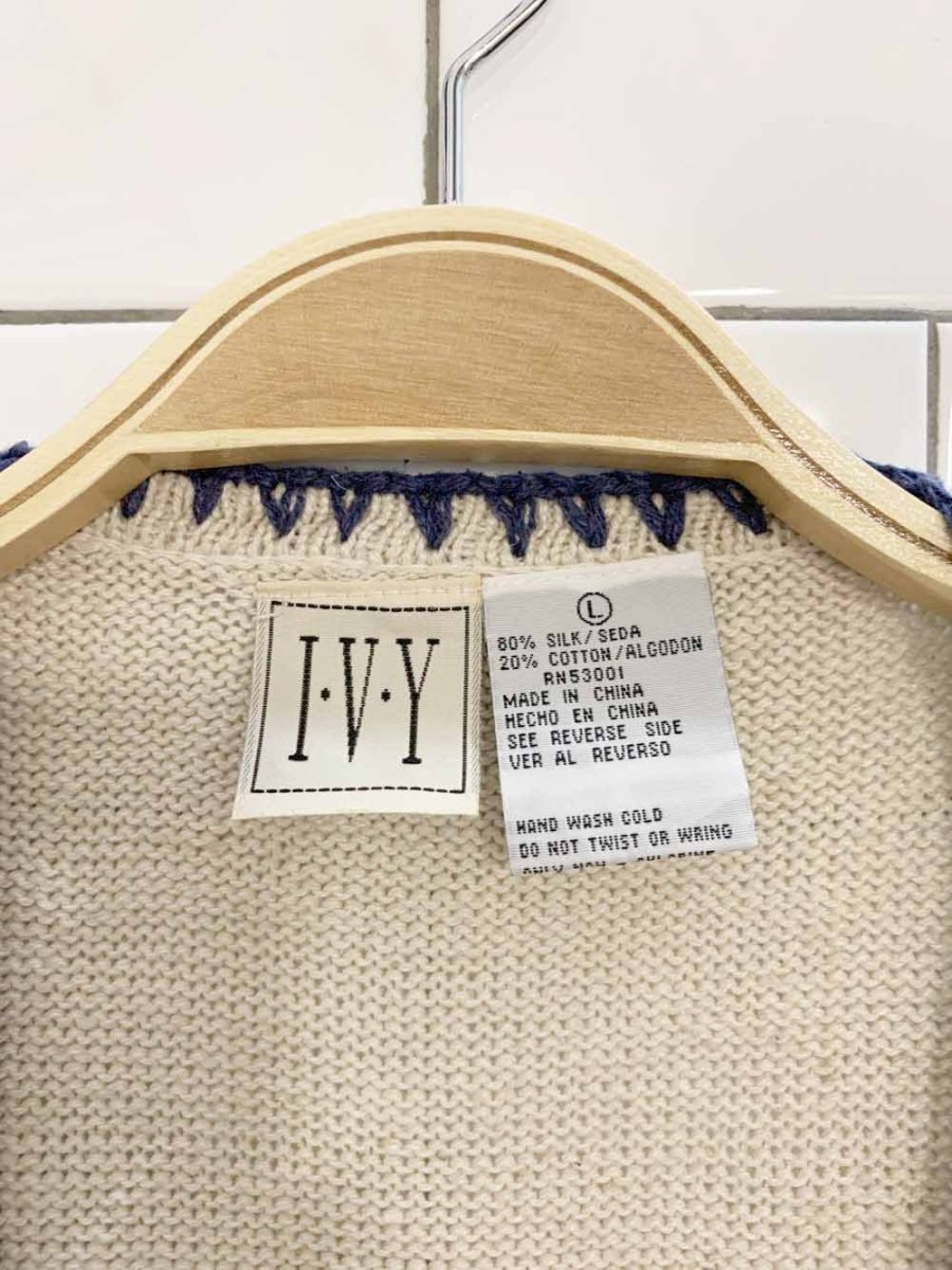 vintage ivy silk - blend boho beaded knit full button vest - good market thrift store