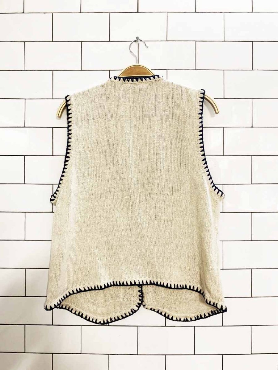vintage ivy silk - blend boho beaded knit full button vest - good market thrift store