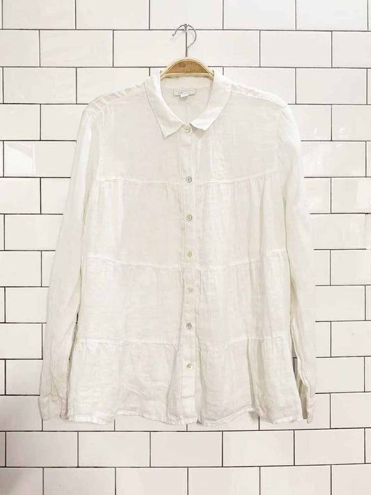 vintage j jill 100% linen full button tiered top - good market thrift store