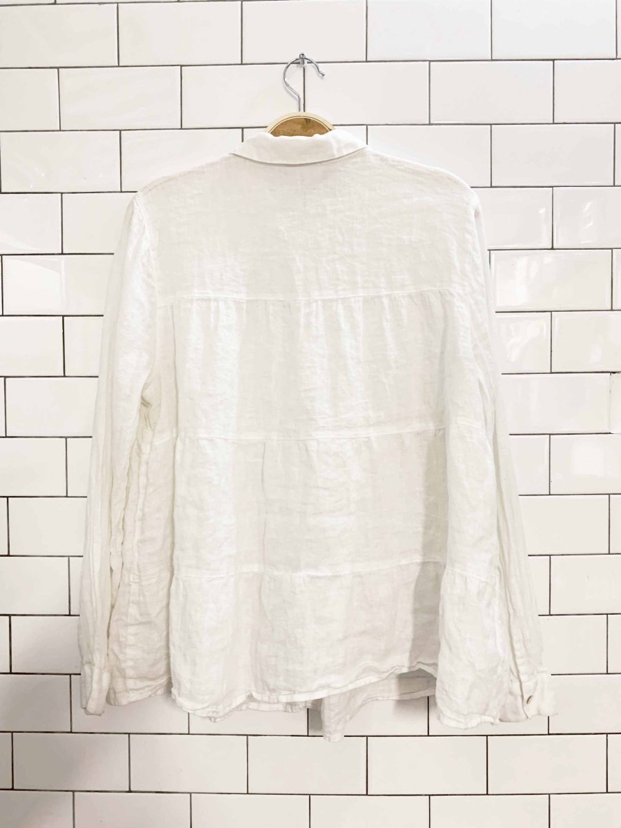 vintage j jill 100% linen full button tiered top - good market thrift store