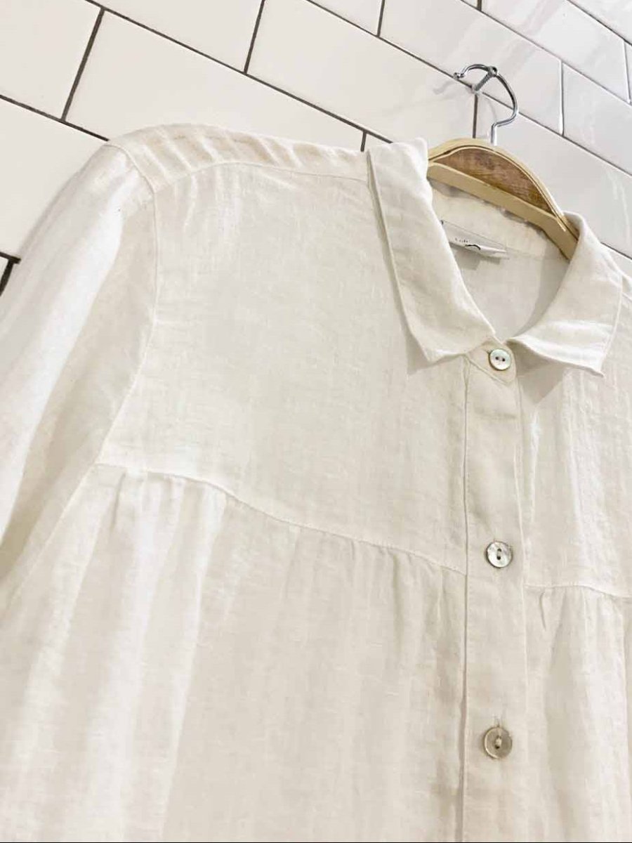 vintage j jill 100% linen full button tiered top - good market thrift store