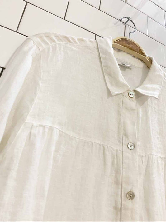 vintage j jill 100% linen full button tiered top - good market thrift store