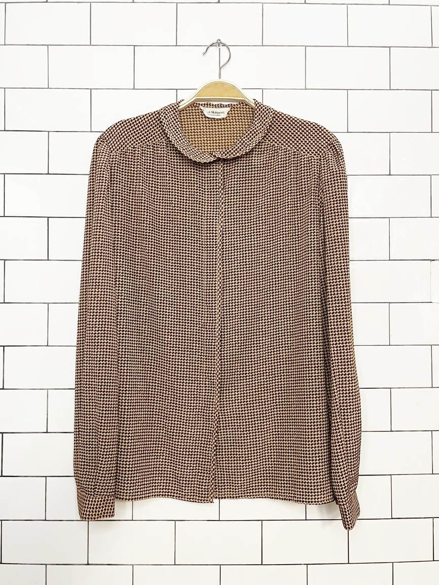 vintage jack mulqueen 100% silk houndstooth blouse - good market thrift store