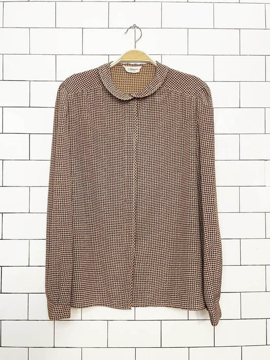 vintage jack mulqueen 100% silk houndstooth blouse - good market thrift store