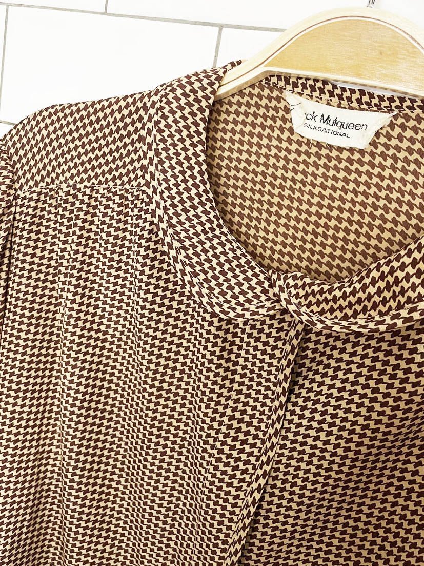 vintage jack mulqueen 100% silk houndstooth blouse - good market thrift store