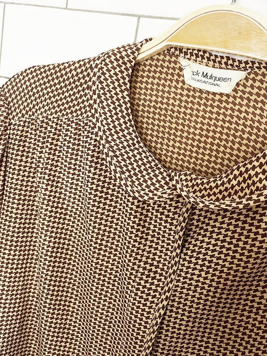 vintage jack mulqueen 100% silk houndstooth blouse - good market thrift store