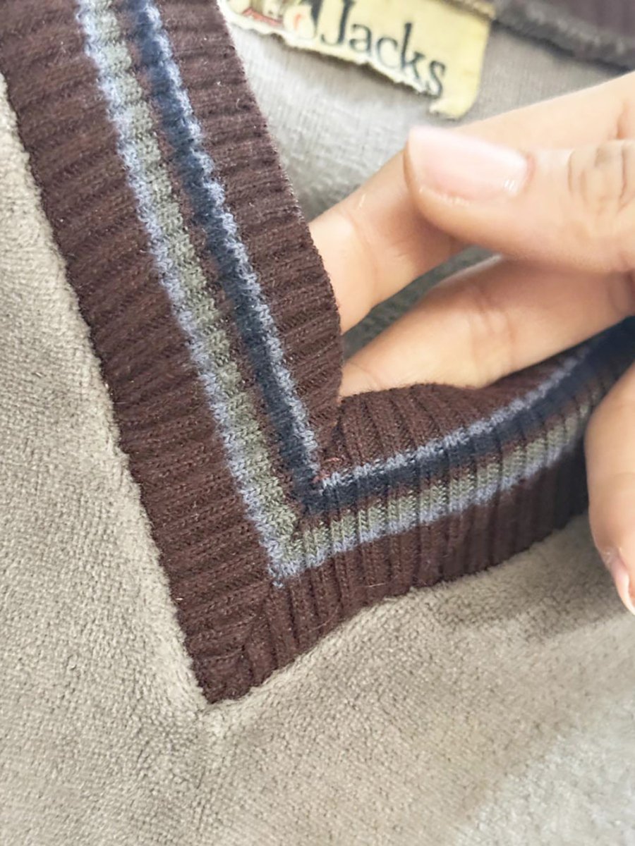 vintage jacks velour v - neck sweater | rib knit trim - good market thrift store