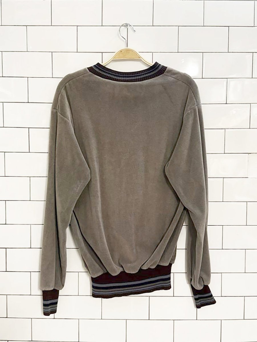 vintage jacks velour v - neck sweater | rib knit trim - good market thrift store