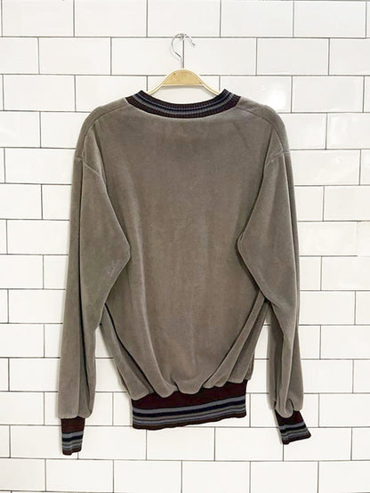 vintage jacks velour v - neck sweater | rib knit trim - good market thrift store