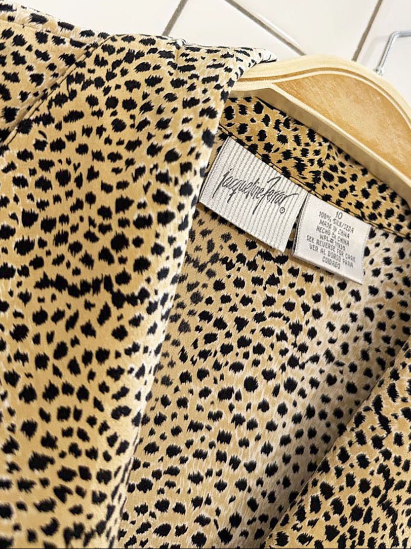 vintage jacqueline ferrar 100% silk animal print blouse - good market thrift store