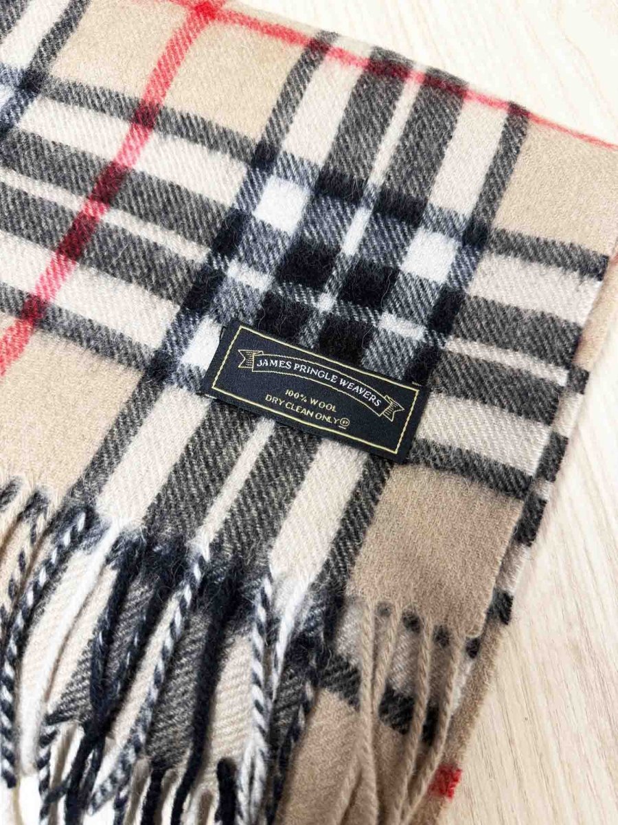 vintage james pringle weavers 100% wool tartan fringe scarf - good market thrift store