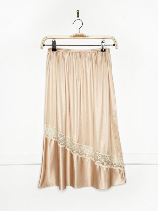 vintage jc penney satin lace trim two-tone midi slip skirt - good market thrift store