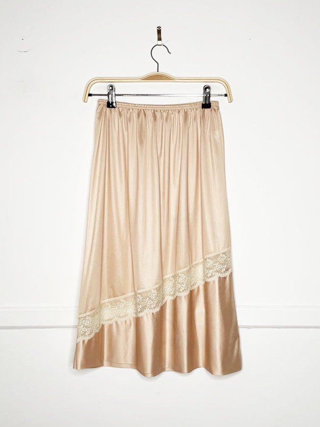 vintage jc penney satin lace trim two-tone midi slip skirt - good market thrift store