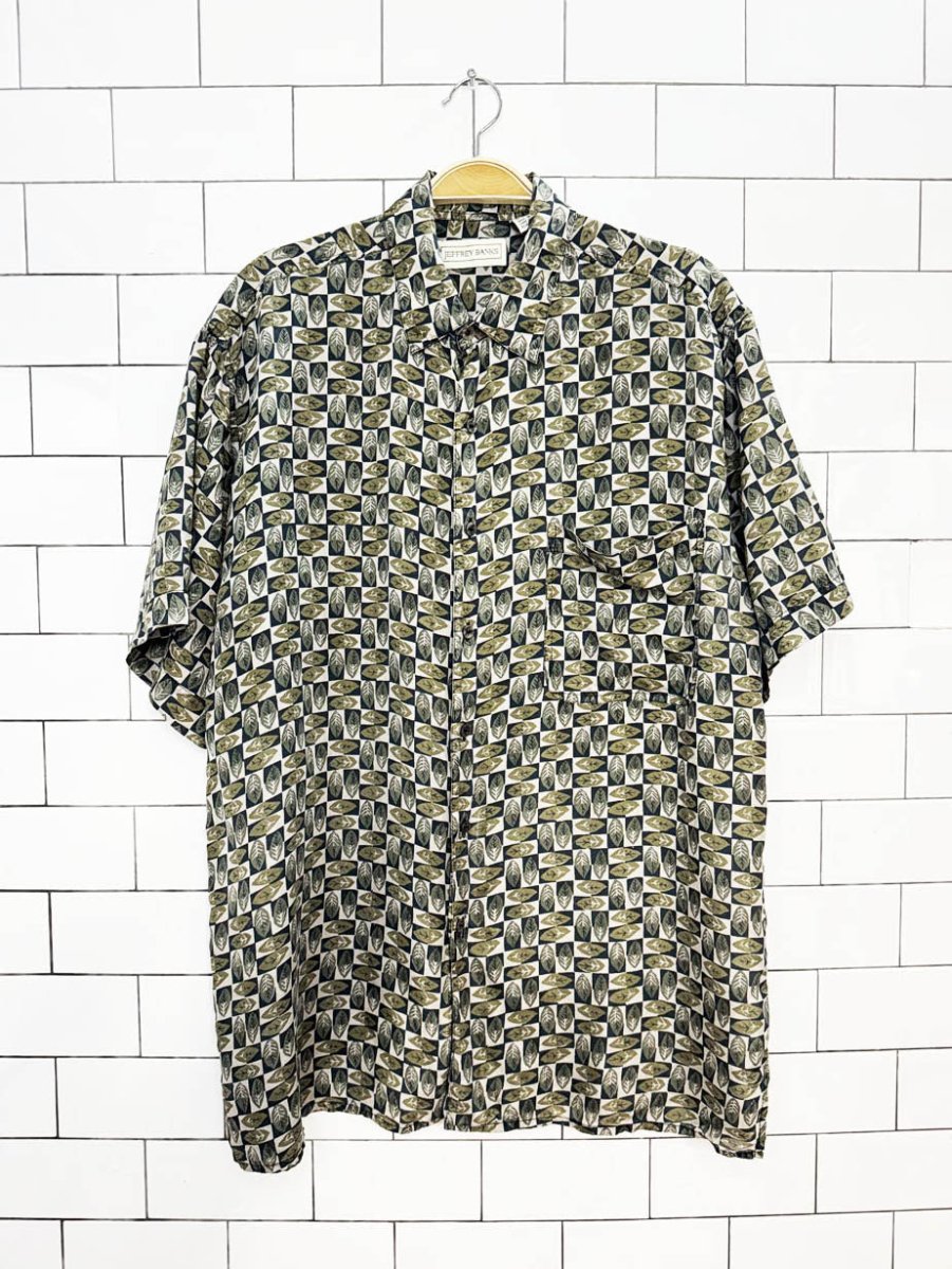 vintage jeffrey banks 100% silk leaf check full button shirt - good market thrift store