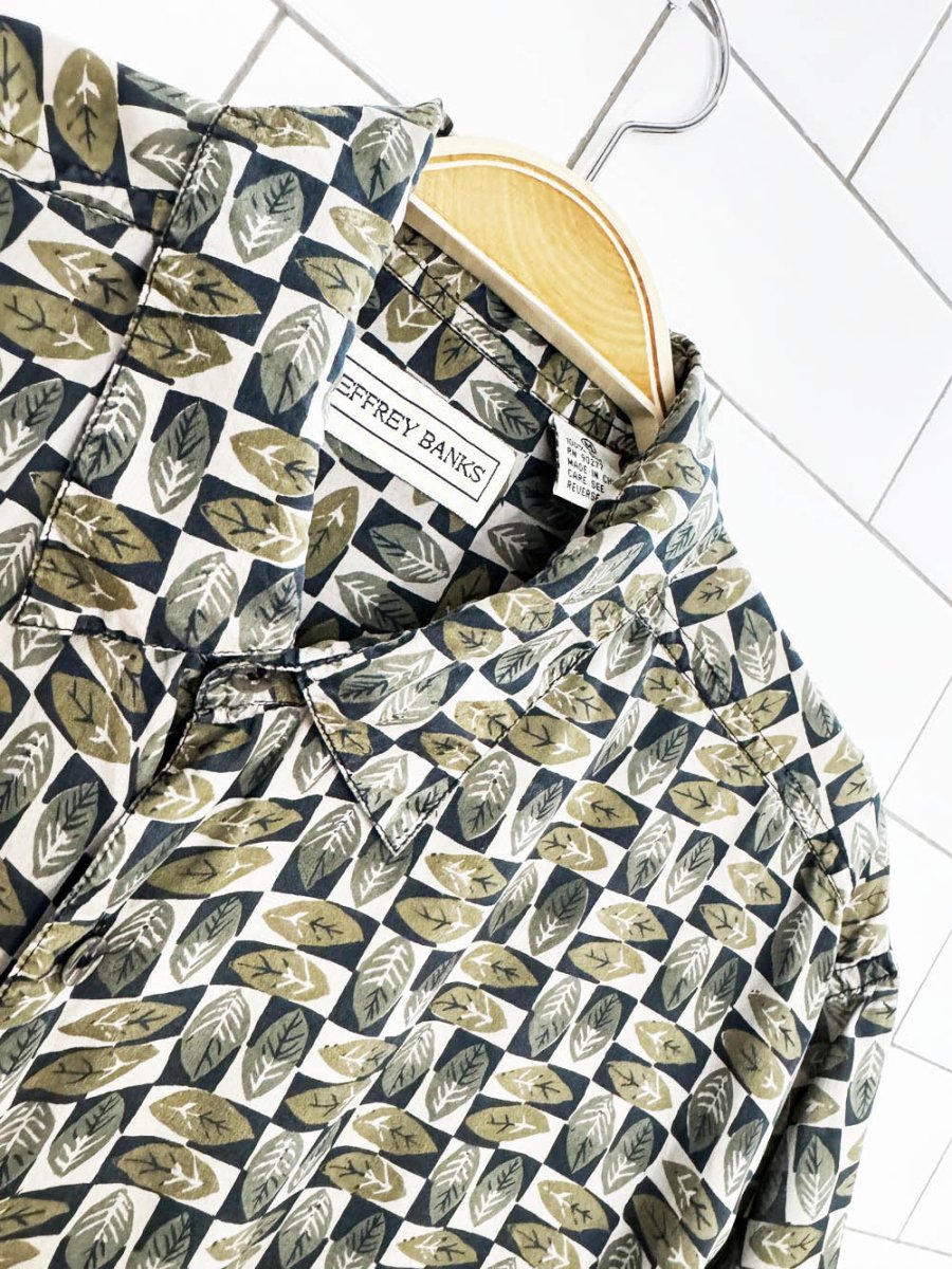 vintage jeffrey banks 100% silk leaf check full button shirt - good market thrift store