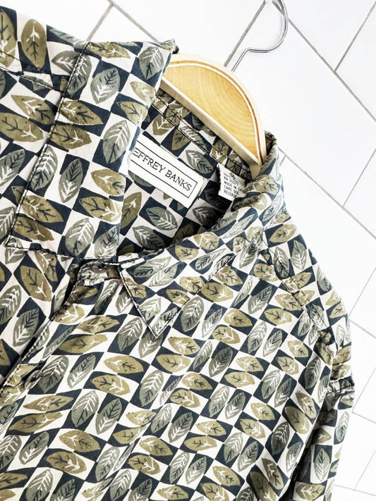 vintage jeffrey banks 100% silk leaf check full button shirt - good market thrift store