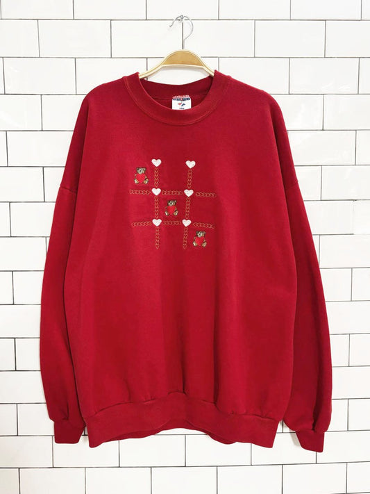 vintage jerzees embroidered teddy bear tic tac toe sweatshirt | made in USA - good market thrift store