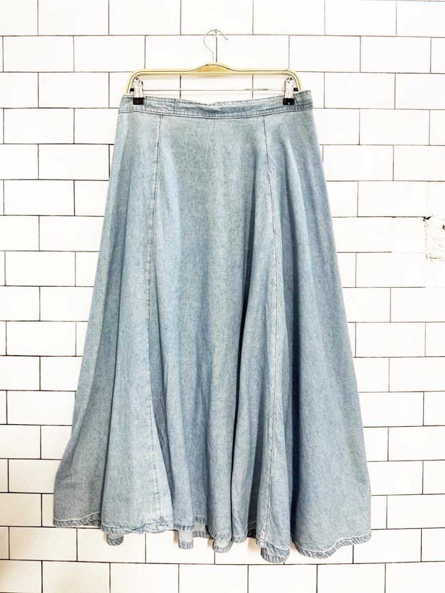 vintage jg hook denim full button a - line midi skirt - good market thrift store