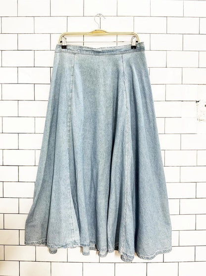 vintage jg hook denim full button a - line midi skirt - good market thrift store