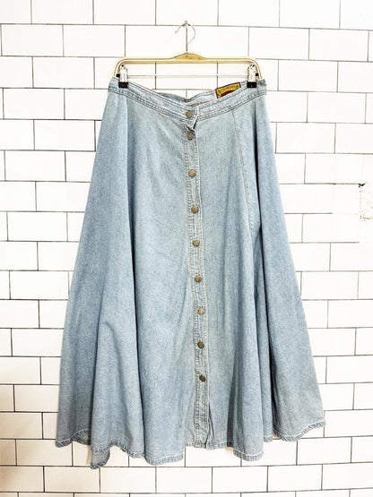 vintage jg hook denim full button a - line midi skirt - good market thrift store