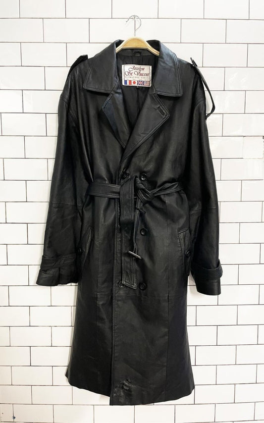 vintage jocelyn st vincent belted leather trench coat - good market thrift store