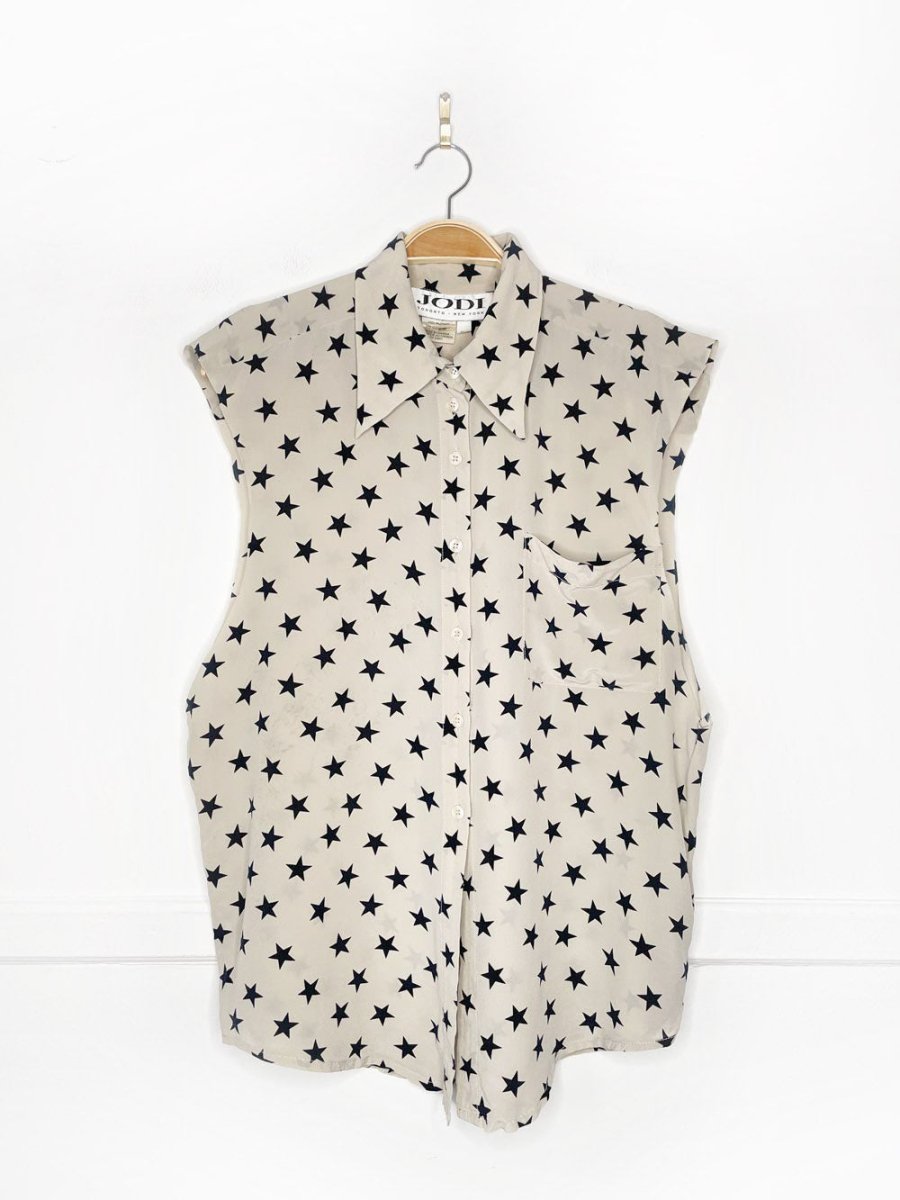 vintage JODI 100% silk star pring sleeveless full button blouse | made in Canada - good market thrift store