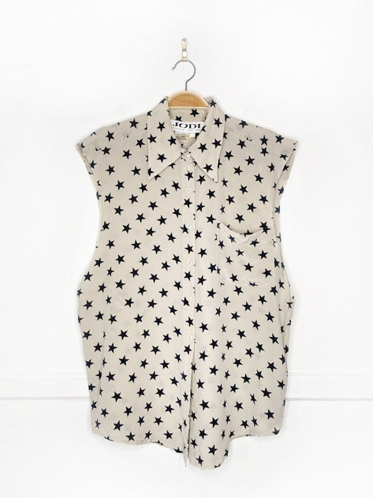 vintage JODI 100% silk star pring sleeveless full button blouse | made in Canada - good market thrift store