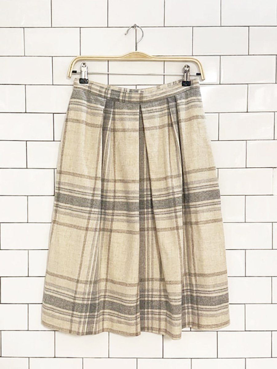 vintage john meyer wool - blend plaid pleated midi skirt - good market thrift store