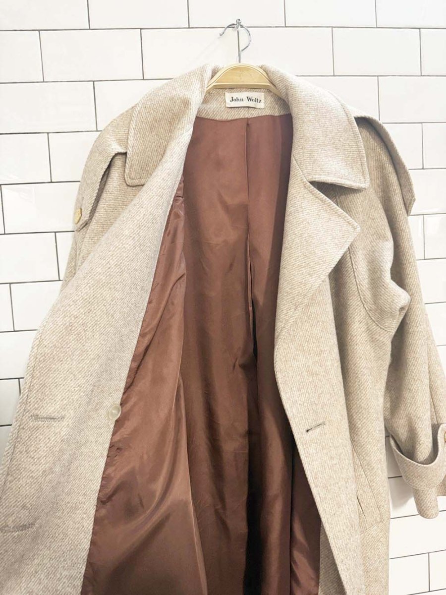 vintage john weitz wool - blend double breasted belted coat | union made in USA - good market thrift store