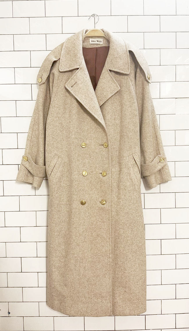 vintage john weitz wool - blend double breasted belted coat | union made in USA - good market thrift store