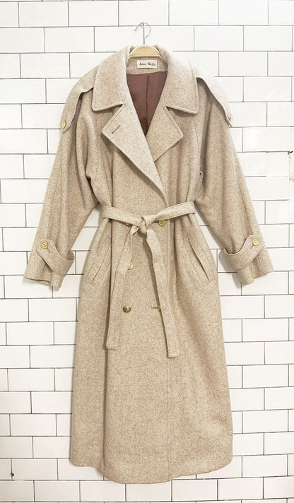 vintage john weitz wool - blend double breasted belted coat | union made in USA - good market thrift store