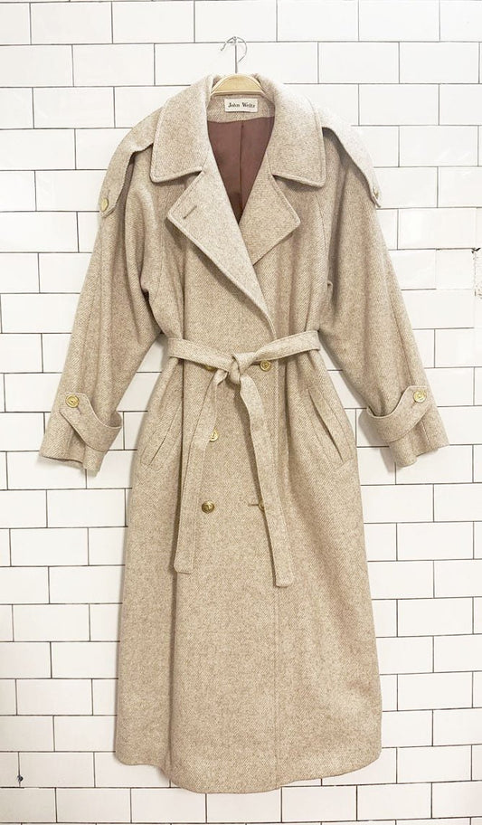 vintage john weitz wool - blend double breasted belted coat | union made in USA - good market thrift store