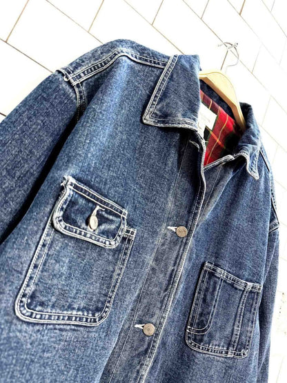 vintage jones new york flannel - lined denim chore coat - good market thrift store