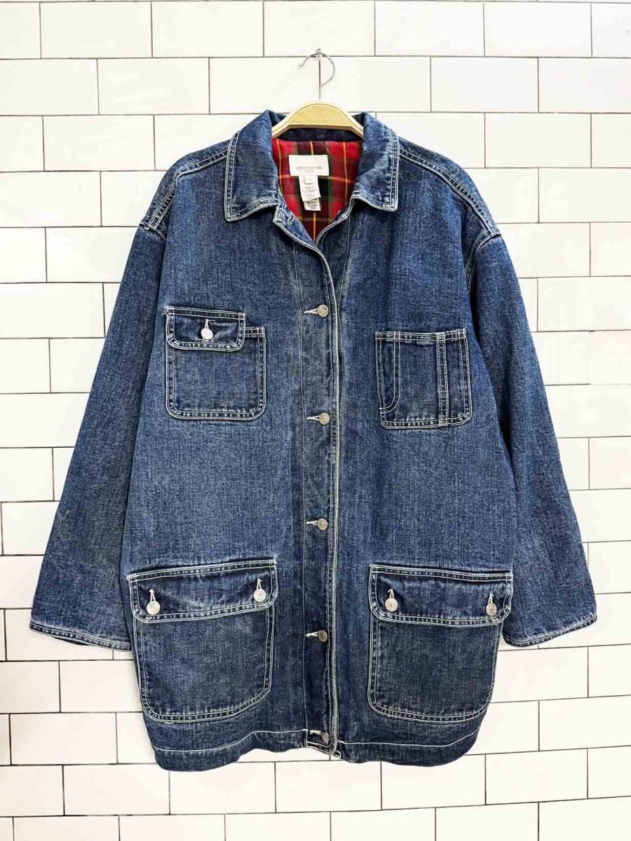 vintage jones new york flannel - lined denim chore coat - good market thrift store