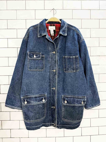vintage jones new york flannel - lined denim chore coat - good market thrift store