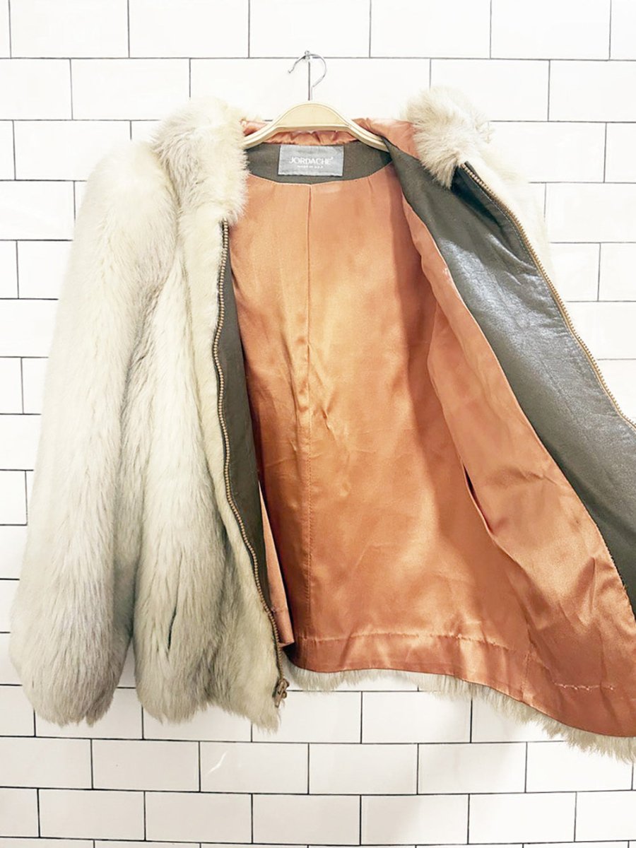 vintage jordache faux sable fox fur full zip hooded jacket | made in USA - good market thrift store