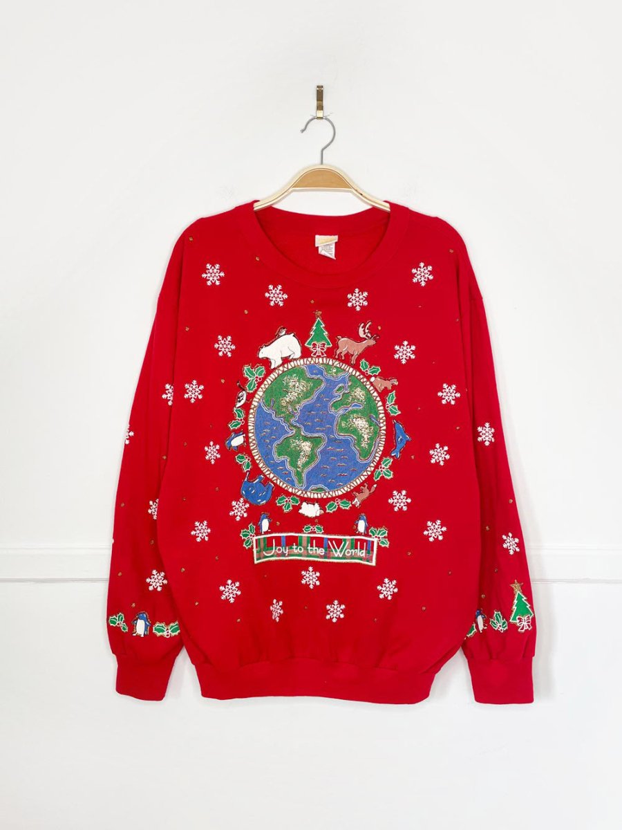 vintage joy to the world glitter graphic sweatshirt | holiday time - good market thrift store