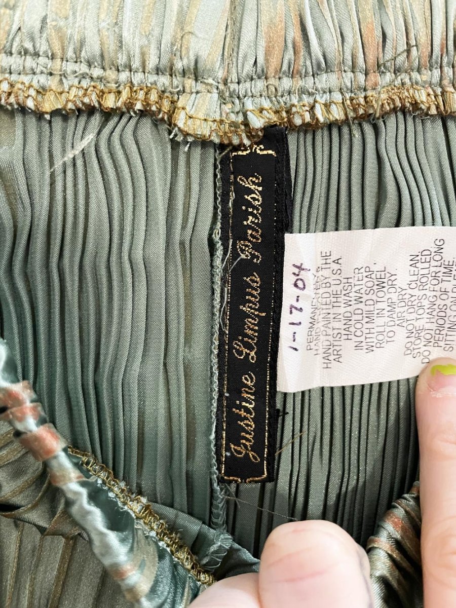 vintage justine limpus parish hand - painted pleated metallic midi skirt | made in USA - good market thrift store