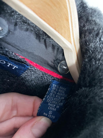 vintage karen scott wool - blend snowman pocket knit cardigan | removable faux fur collar - good market thrift store