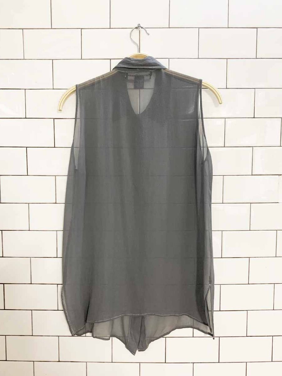 vintage kettle creek 100% silk chiffon full button sleeveless shirt | shell buttons - good market thrift store