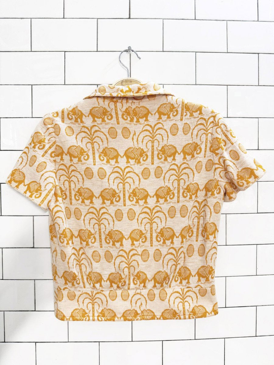 vintage knit elephant double chest pocket full button shirt - good market thrift store