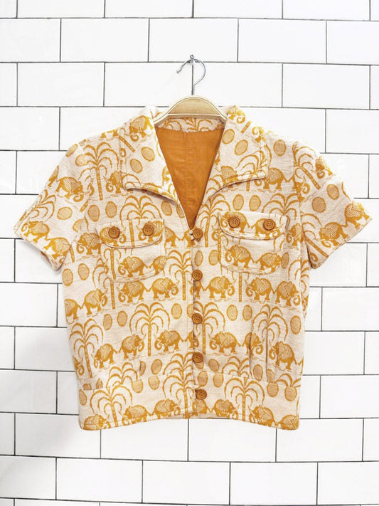 vintage knit elephant double chest pocket full button shirt - good market thrift store