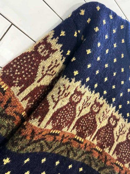 vintage knit pics 100% wool owl fair isle knit sweater | made in Great Britain - good market thrift store