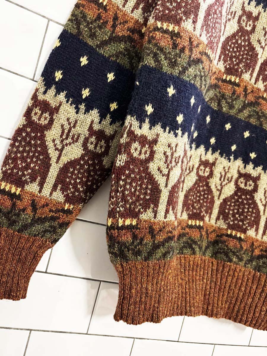 vintage knit pics 100% wool owl fair isle knit sweater | made in Great Britain - good market thrift store