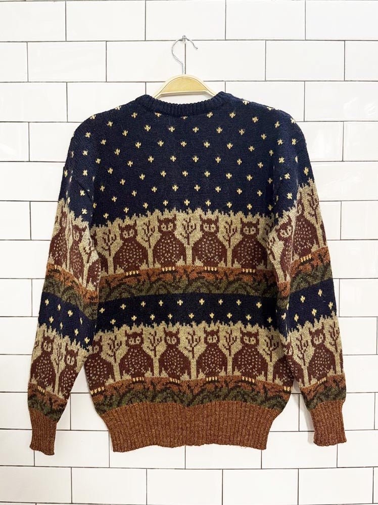 vintage knit pics 100% wool owl fair isle knit sweater | made in Great Britain - good market thrift store